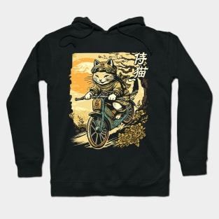 Japanese Samurai Cat on Motorcycle Kawaii Ninja Cat Hoodie